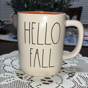 Rae Dunn Cream 'HELLO FALL' Mug with Orange Interior